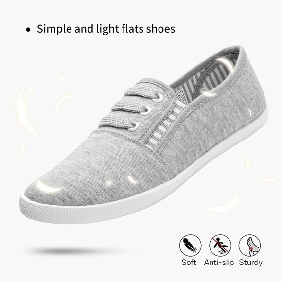 Women's Grey Canvas Slip On Sneakers Casual Walking Non Slip Work Shoes - Picture 5 of 6
